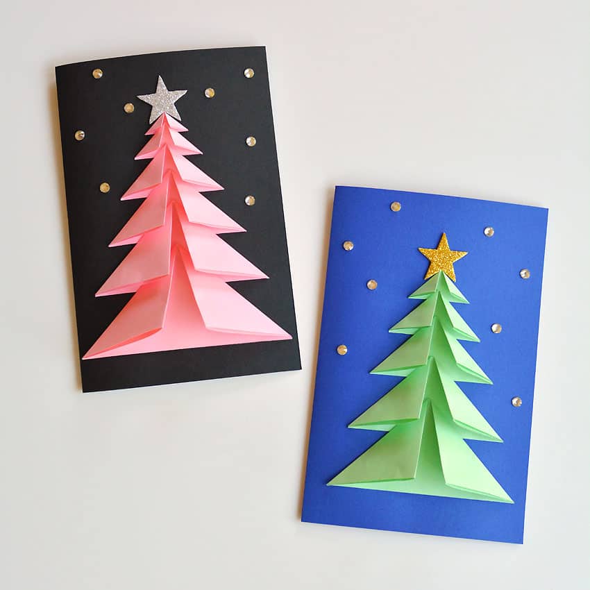 Materials needed to create a 3D Christmas card tree