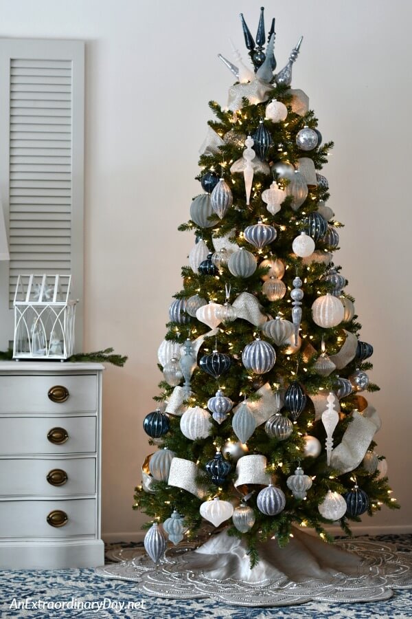 Christmas Tree Ideas with Blue and Silver Ornaments