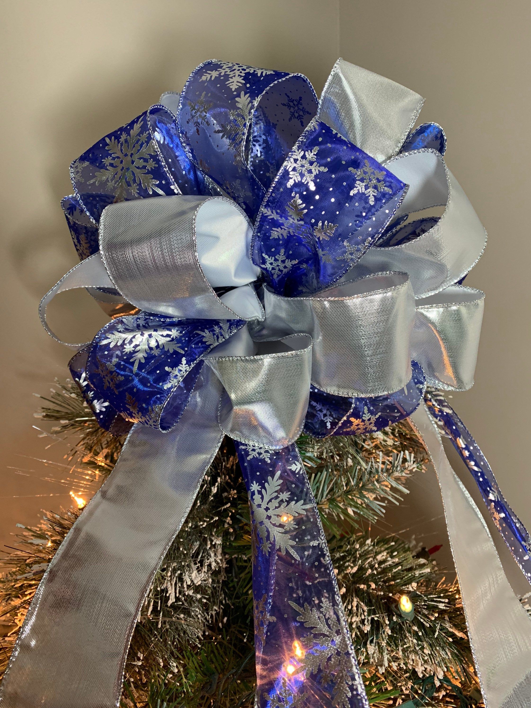 Blue Bow Christmas Tree Topper