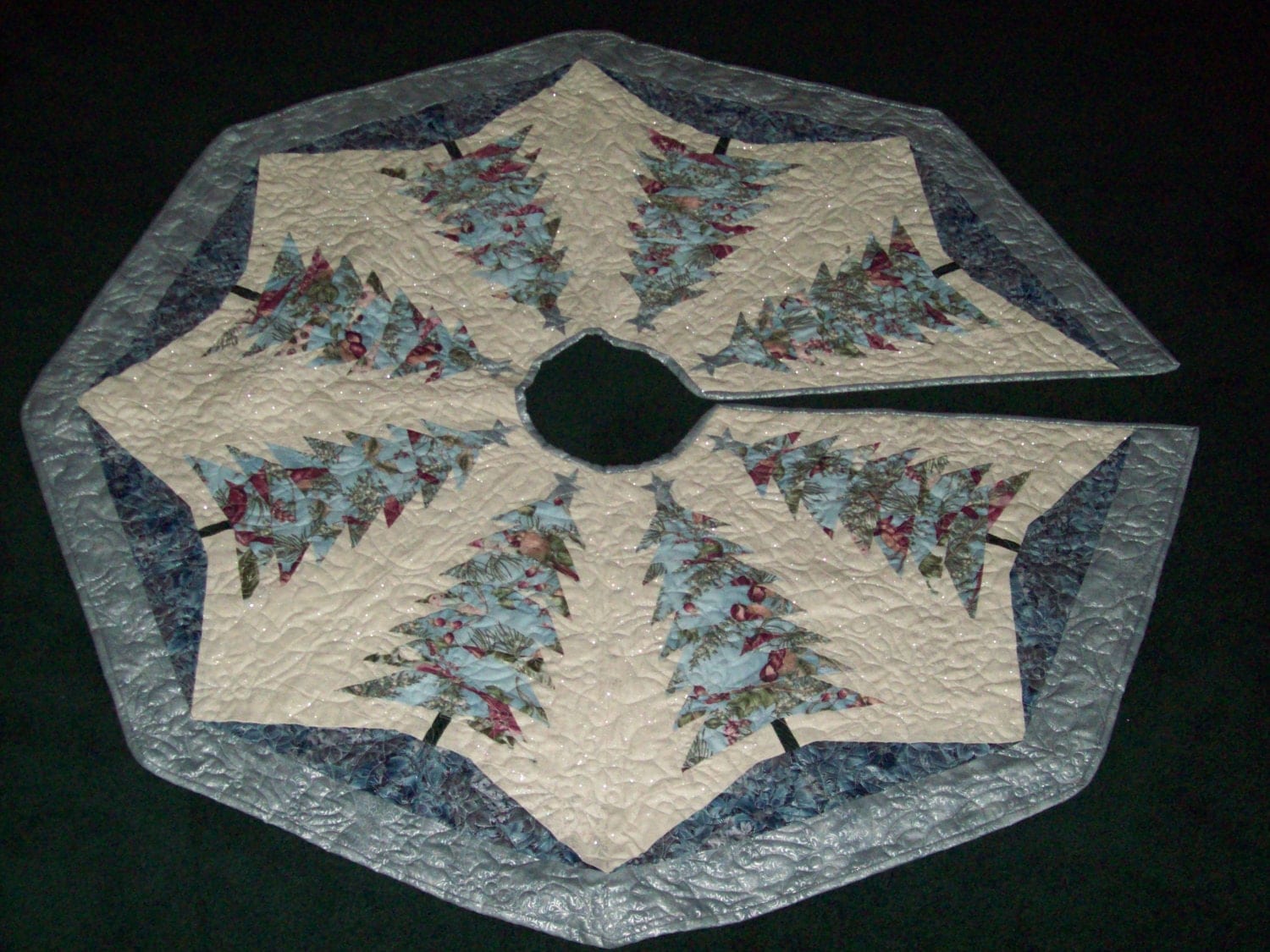 Blue Christmas Tree Skirt with Patterns