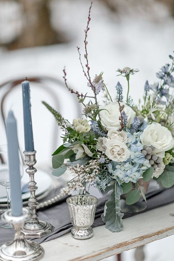 Blue and Silver Frosty Florals