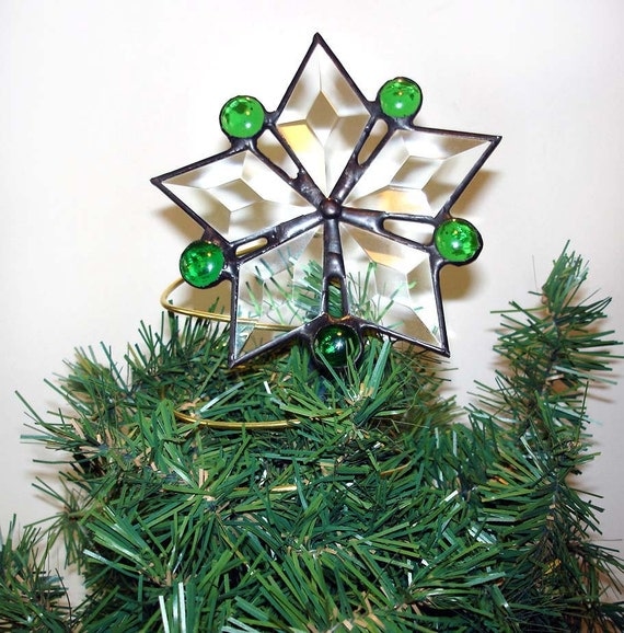 Colored Glass Star Tree Topper in Emerald Green