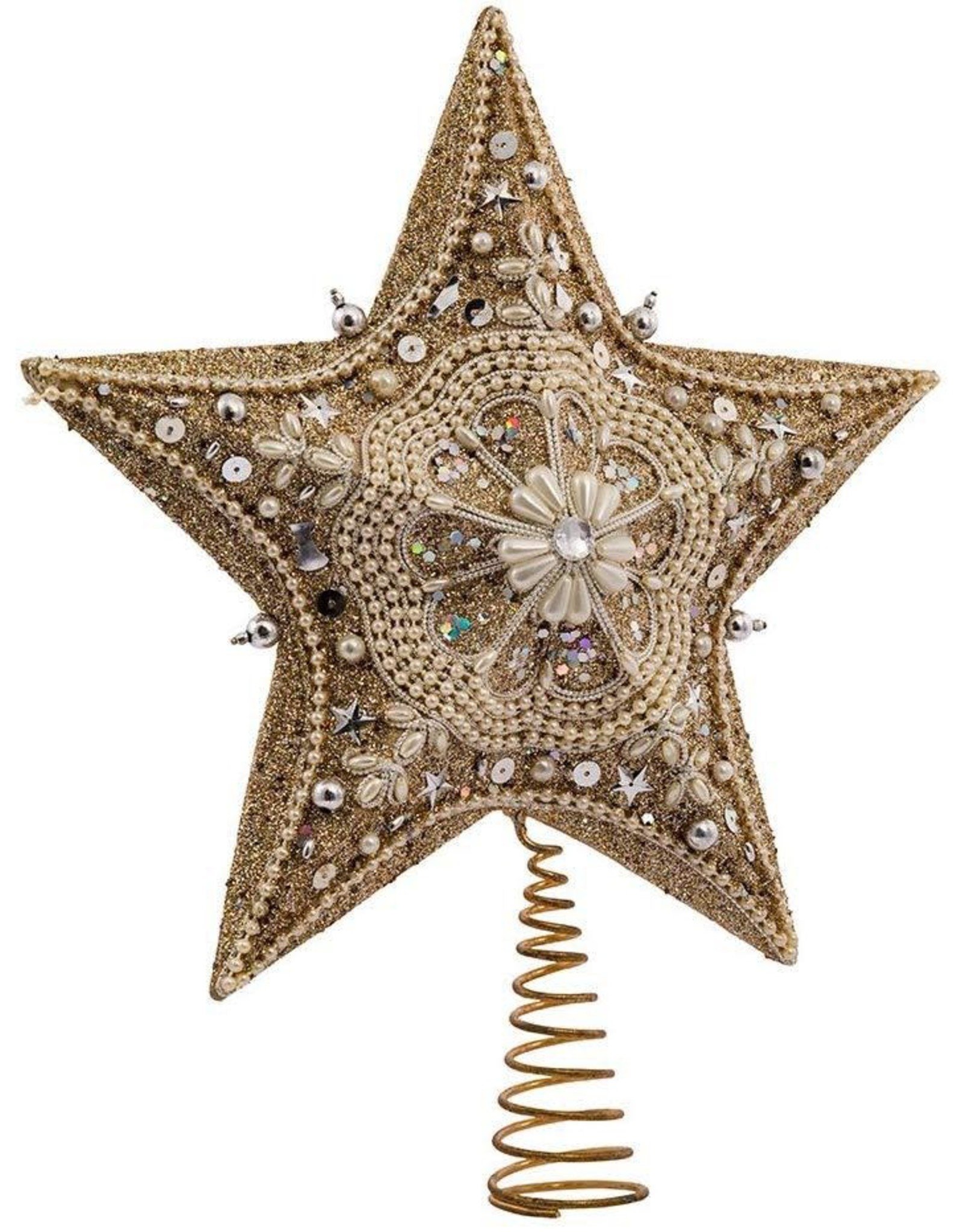 Glass Star Tree Topper with Glitter Accents