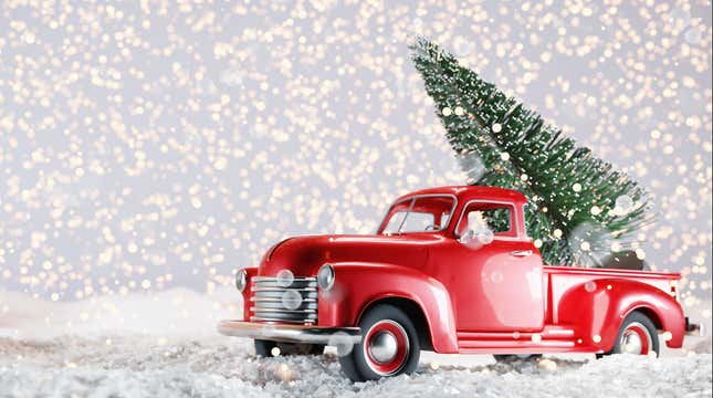 Little Red Truck with Christmas Tree Hope