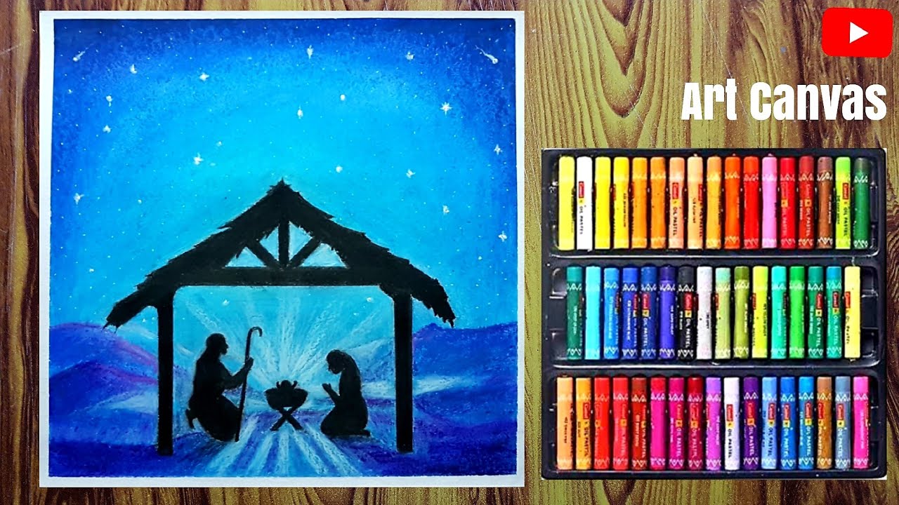 Pastel Nativity Scene Drawing