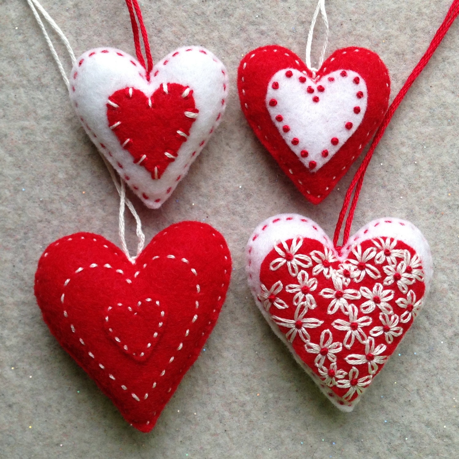 Red and White Felt Ornaments