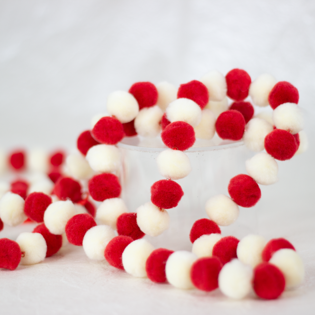 Red and White Pom-Pom Garland