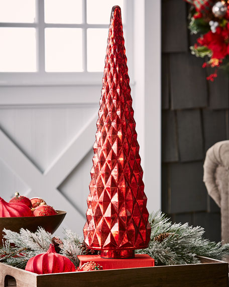 Red Tabletop Christmas Tree with Natural Elements