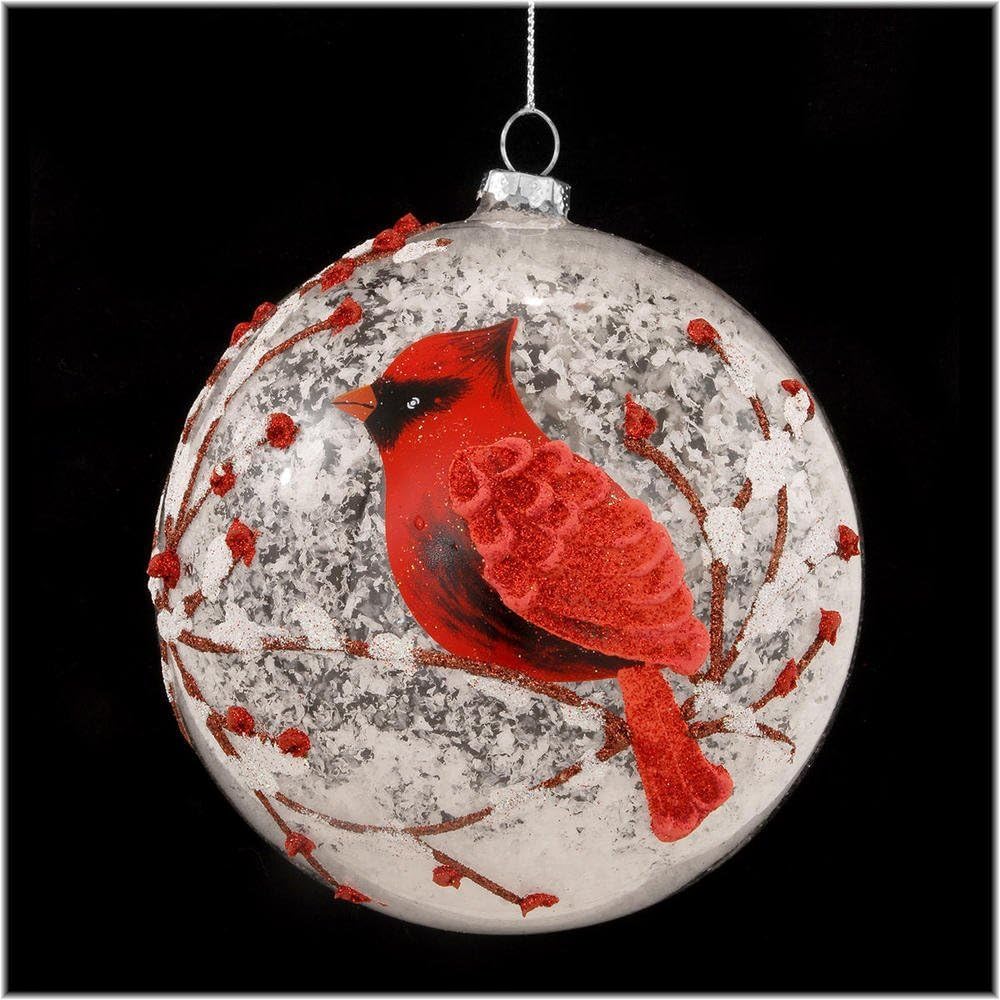 Snowy Red Cardinal Christmas Tree Decorations