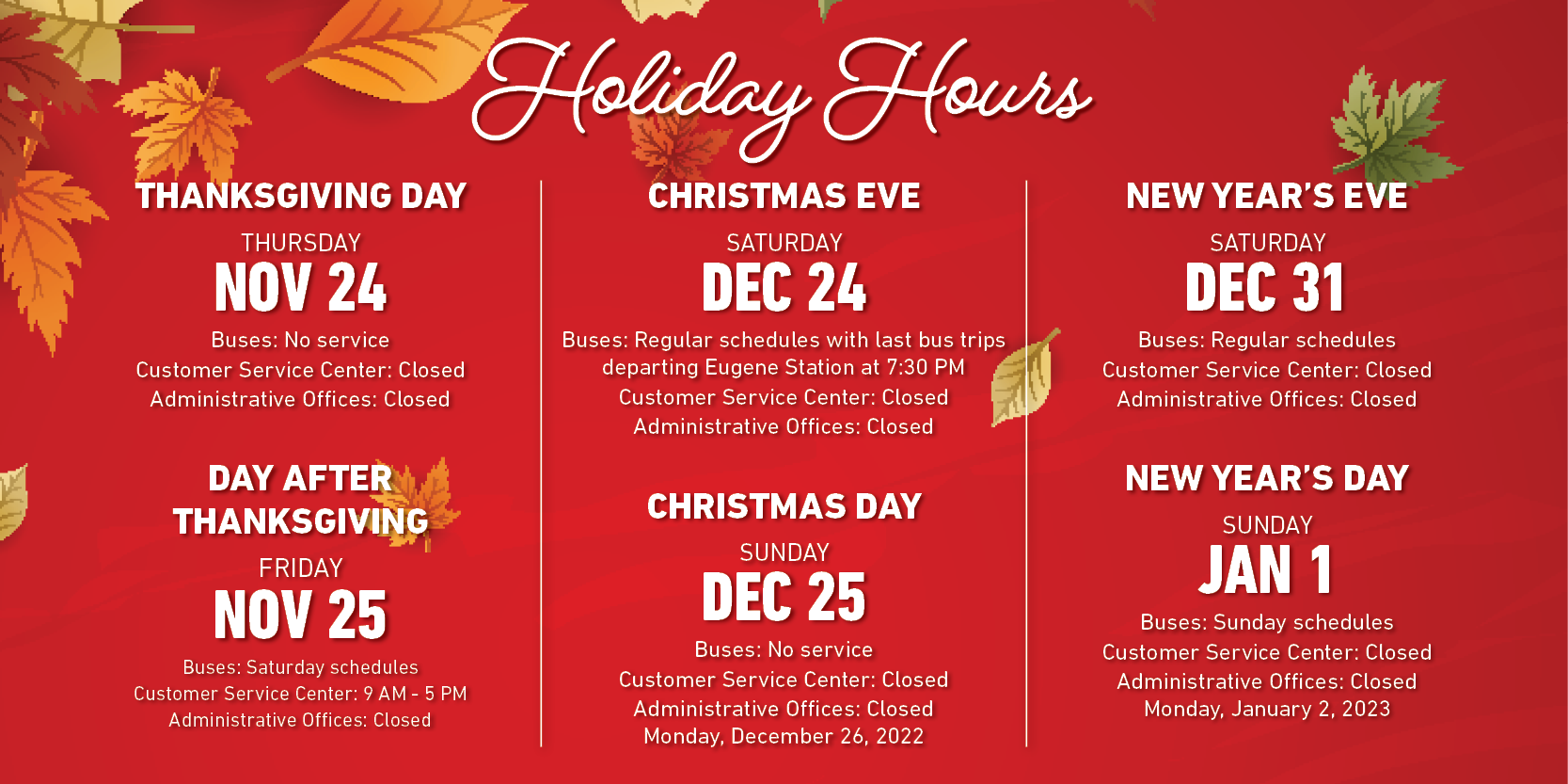 Transportation Holiday Hours