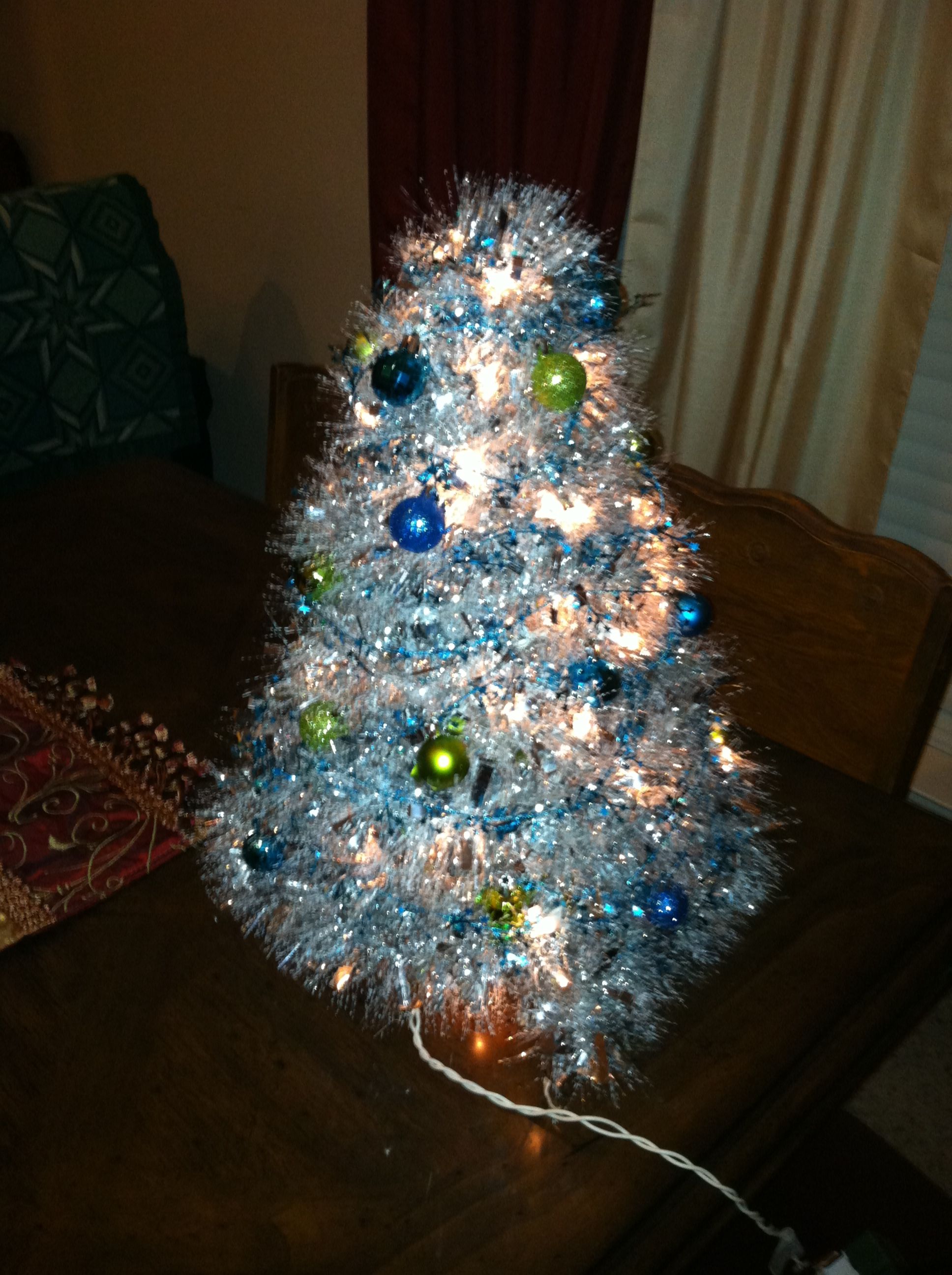 Wire Christmas Tree with Tinsel and Ribbons