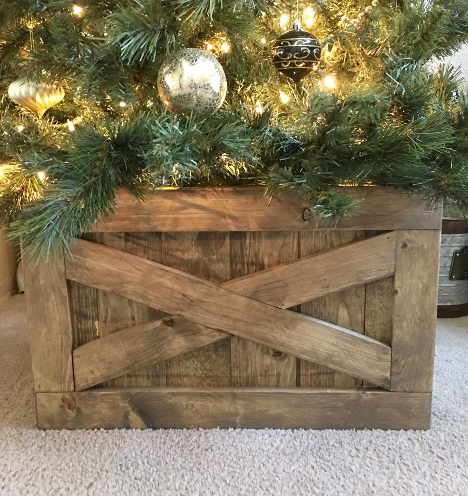 Wood Box For Christmas Tree Decor And Storage