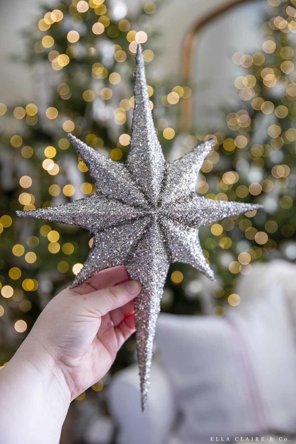 Glass Star Christmas Tree Topper with Glitter Accents