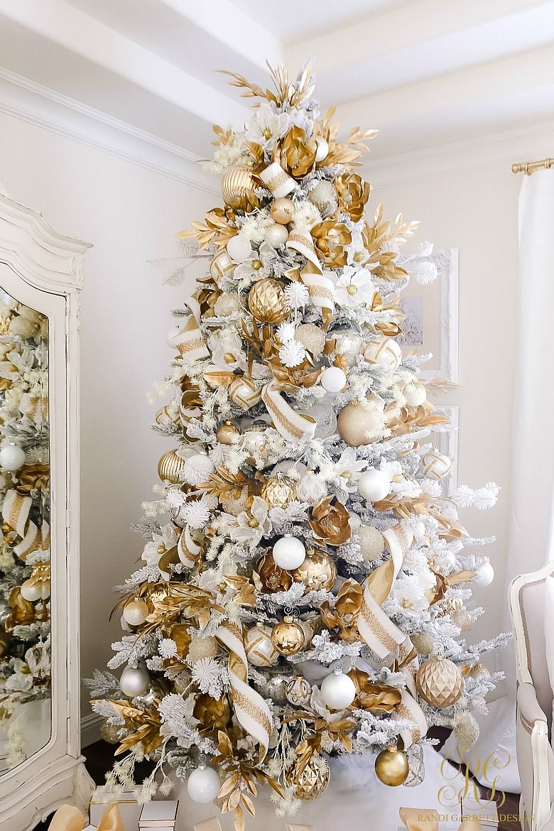 White Christmas Tree with Gold Garland